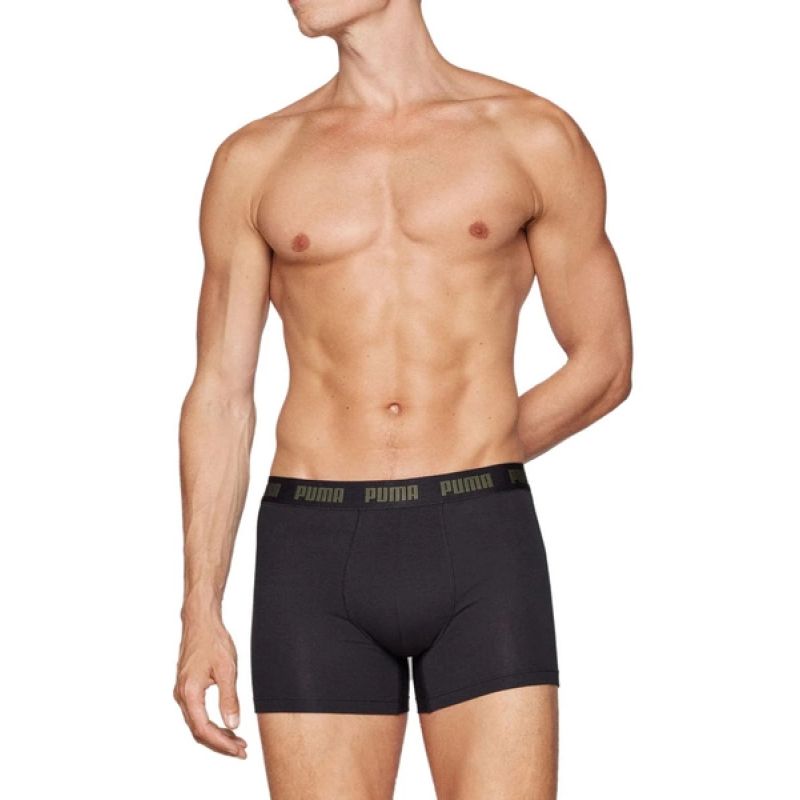 Puma Men's Boxer Briefs 2-Pack Khaki Black Comfortable Cotton fekete alsónemű
