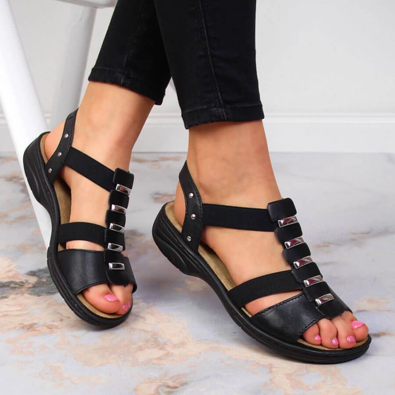 Black leather Roman sandals Rieker W fekete utcai cipő