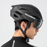 Rockbros Bike Helmet with Visor, Detachable UV Protective Goggles, Unisex - Black/Brown czarny || brązowy helmets, glasses, training equipment