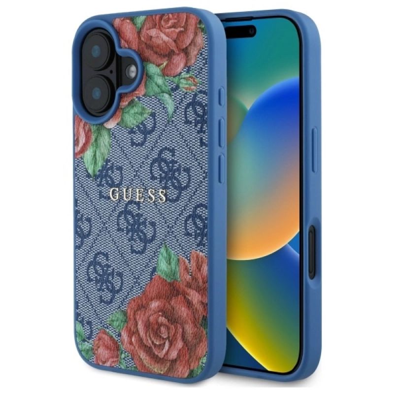Guess GUHMP16SP4ROPEMCB iPhone 16 6.1" /blue hardcase 4G Flowers Print MagSafe kék cases
