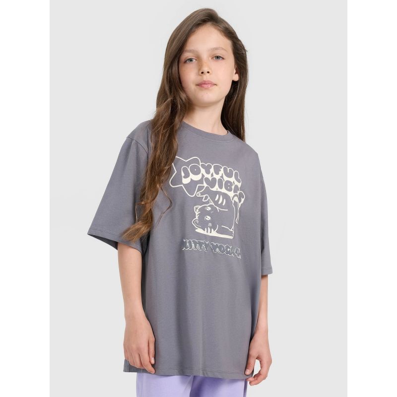 Oversized T-shirt with print for girls 4F 4FJRAW25TTSHF3197-22S póló