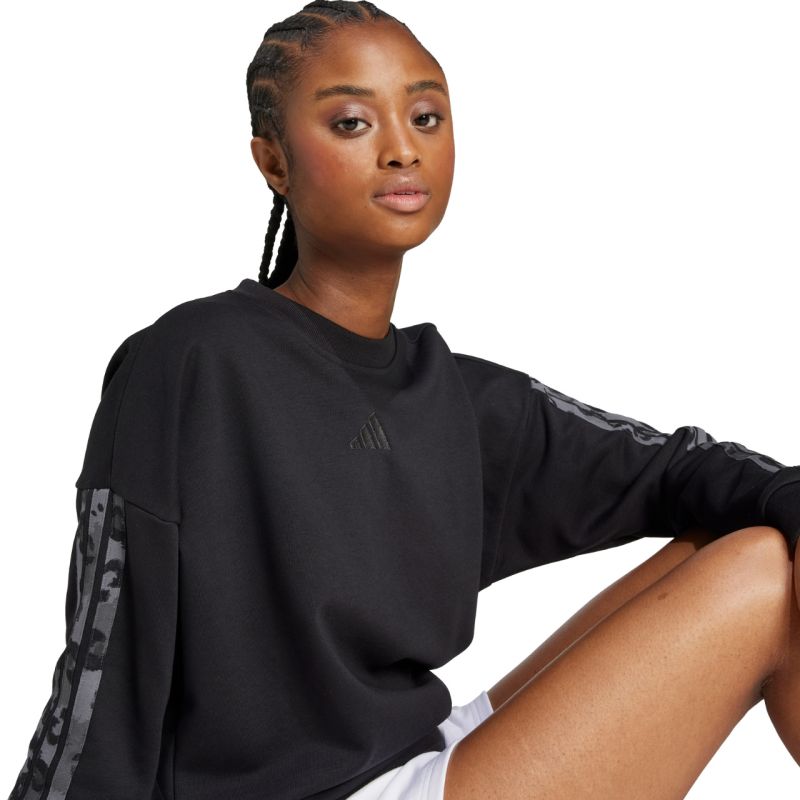 adidas Women's Animal Print 3-Stripes French Terry Sweatshirt Black JM1835 General