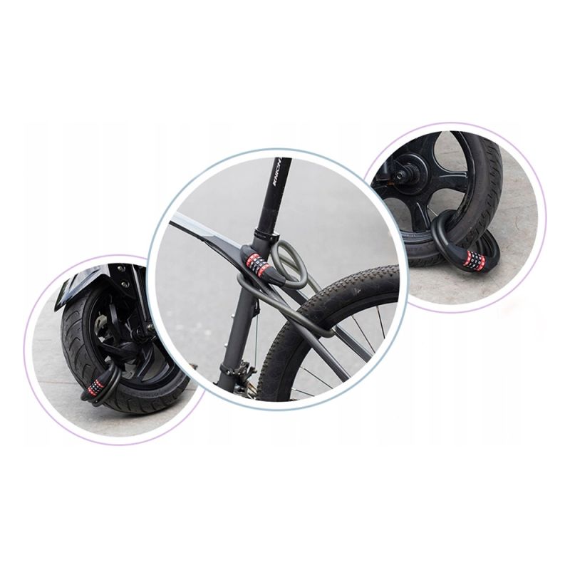 Rockbros bicycle lock with combination 1.8 m - black