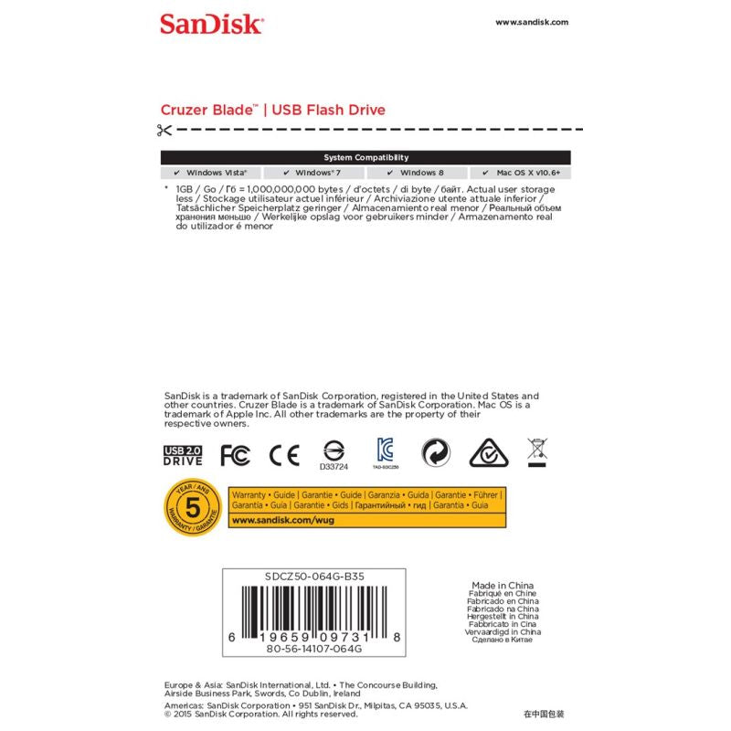 SanDisk Cruzer Blade SDCZ50-064G-B35 pendrive (64GB; USB 2.0; black)