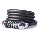 Rockbros bicycle lock with 5-digit code, steel cable, 120 cm, with LED lighting - black
