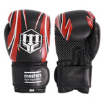 MASTERS FIGHT EQUIPMENT RBT-5A leather boxing gloves black and red piros kesztyű 0155-120102