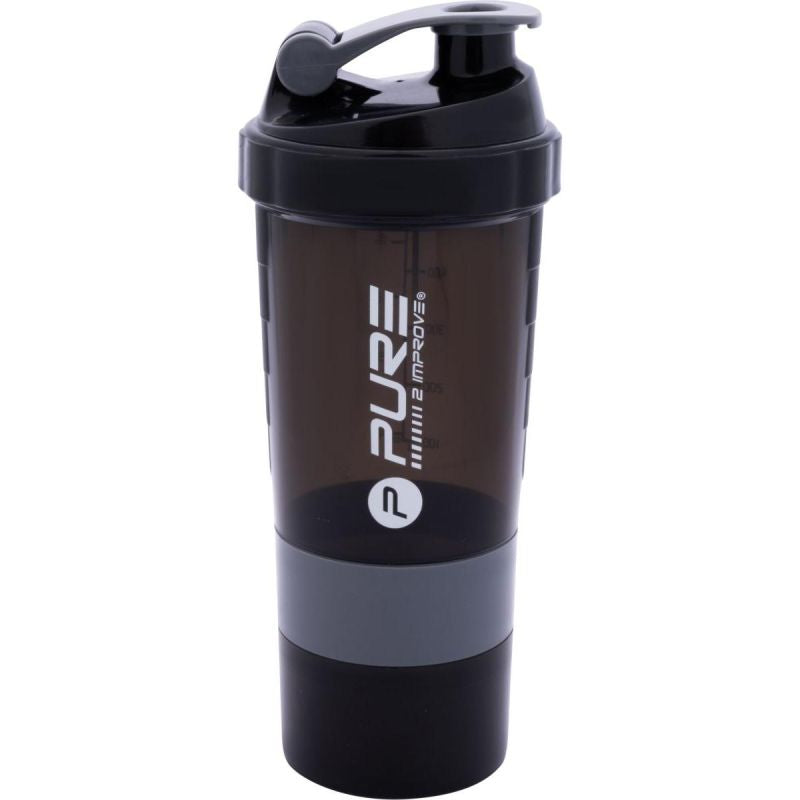 Pure 2 Improve Fitness Shaker Bottle 500ml Black Gray fekete water bottles, nutrients and supplements, training equipment