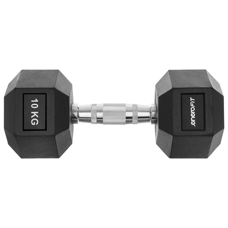 Enero HEX RUBBER Dumbbell 10 KG FIT fekete dumbbell, strength training equipment, training equipment