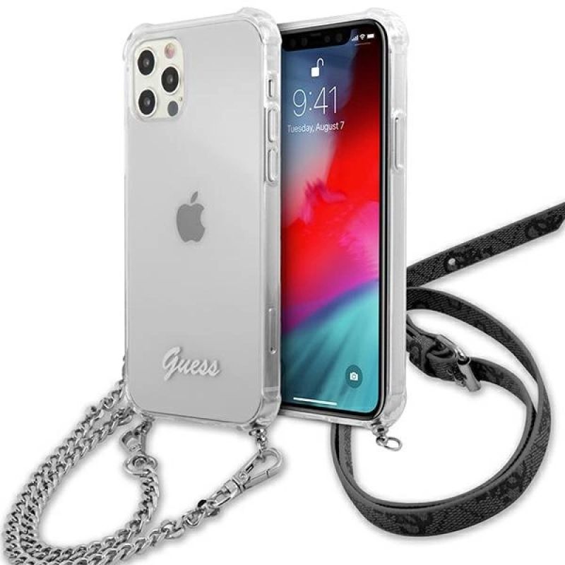 Guess GUHCP12MKC4GSSI iPhone 12/12 Pro 6.1" Transparent hardcase 4G Chain ezüst utcai cipő