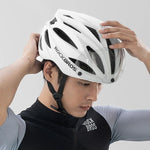 Rockbros Bike Helmet with Visor, Detachable UV Protective Goggles, Unisex, Matte - White biały helmets, glasses, training equipment
