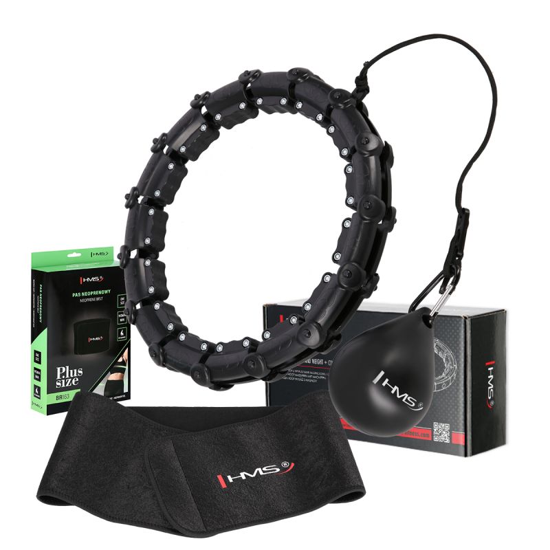 HMS Hula Hop Set HHW11 BLACK with studs and weight + BR163 BLACK PLUS SIZE belt fekete kiegészítő 17-44-634