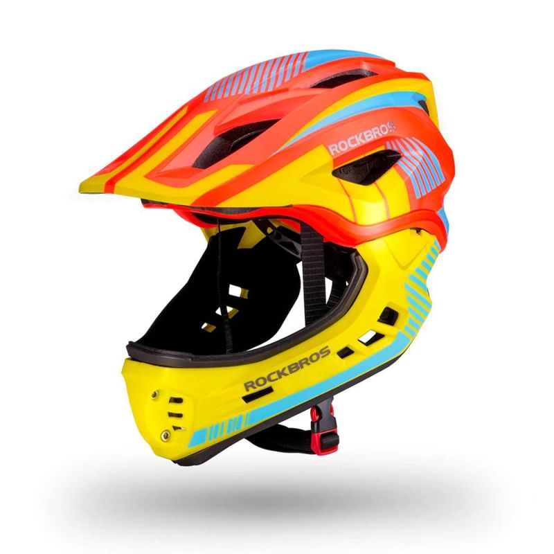 Rockbros TT- children's bicycle helmet with detachable chinbar, size S - yellow-orange żółty || pomarańczowy \ s helmets, martial arts equipment