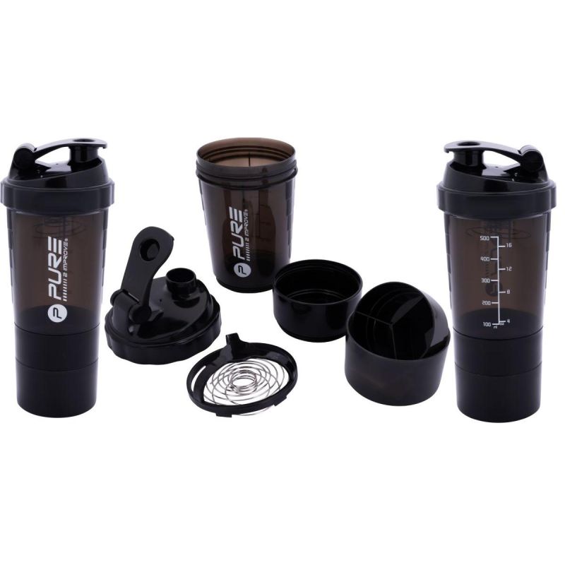 Pure 2 Improve Fitness Shaker Bottle 500ml Black fekete water bottles, nutrients and supplements, training equipment