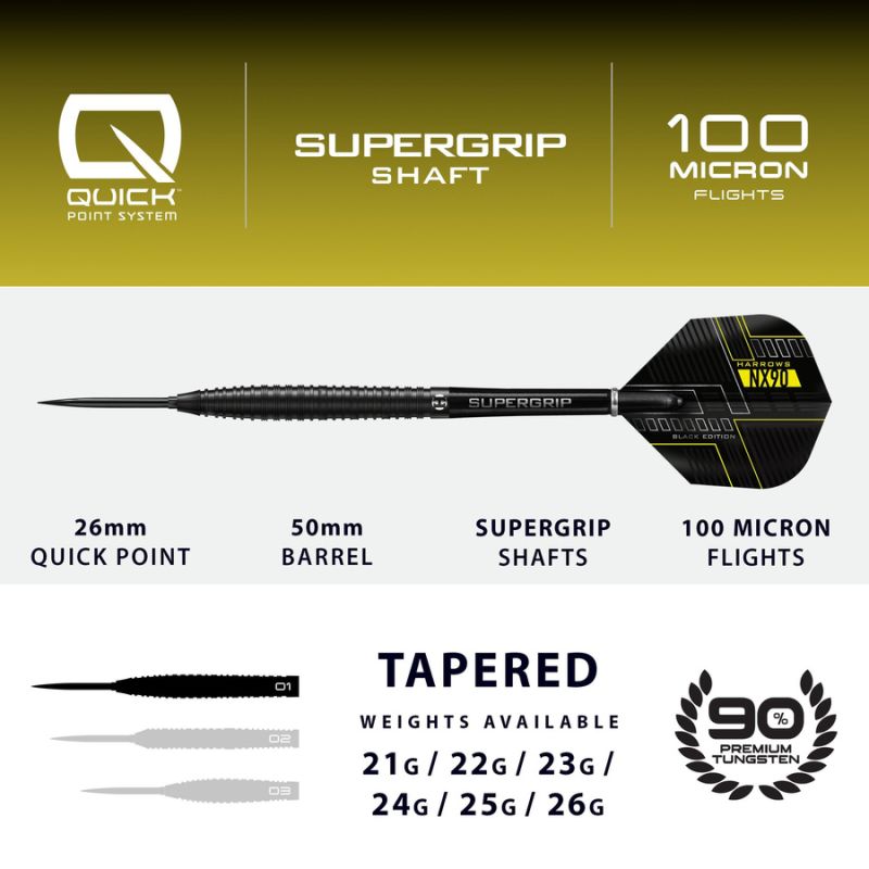 Harrows NX-90 Edition QP darts 90% steeltip fekete kiegészítő NX-90BlackEditionQP