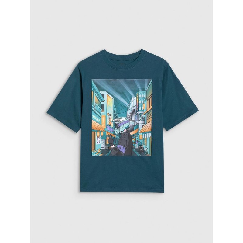 Boy's oversize printed T-shirt 4F 4FJRAW25TTSHM3061-46S