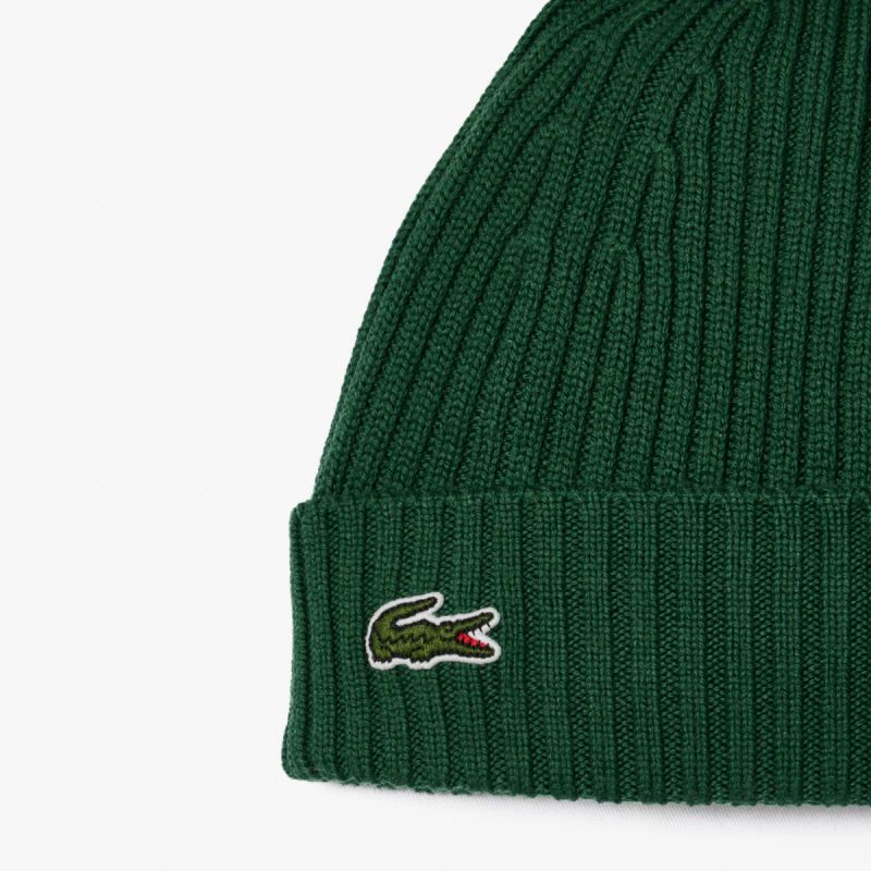 Lacoste Ribbed Wool Beanie Green - RB0001-132 uniwersalny sapka