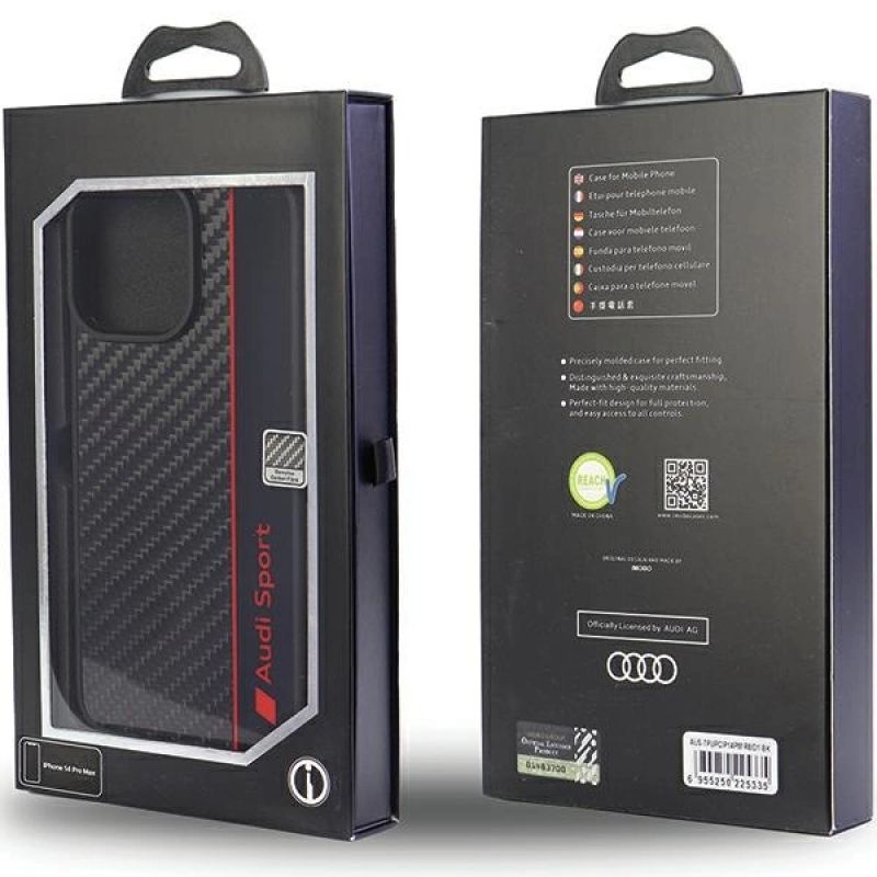 Audi Carbon Fiber Stripe iPhone 14 Pro Max 6.7" black/black hardcase AUS- /D1-BK fekete telefontok