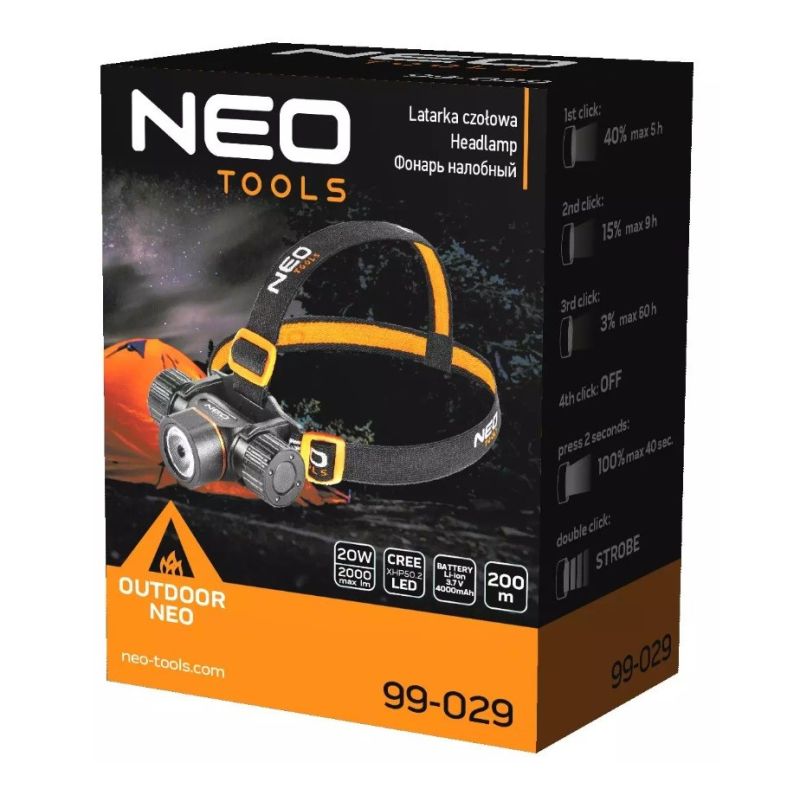 head Neo Tools CREE XHP50.2 LED Rechargeable USB Headlamp kiegészítő 99-029
