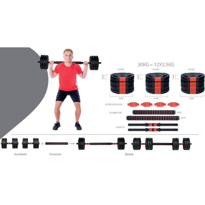 Pure 2 Improve Foldable Composite Bar Bell 30kg dumbbell, strength training equipment, training equipment