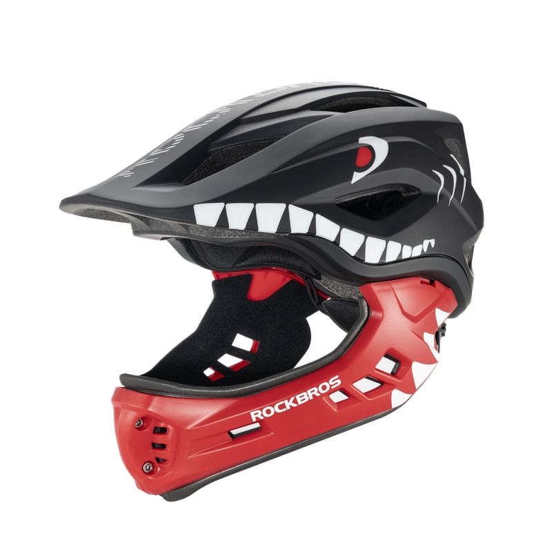 Rockbros TT-32006 Shark Children's Bike Helmet with Detachable Jaw Size S (48-52) - Black czarny \ s helmets, martial arts equipment