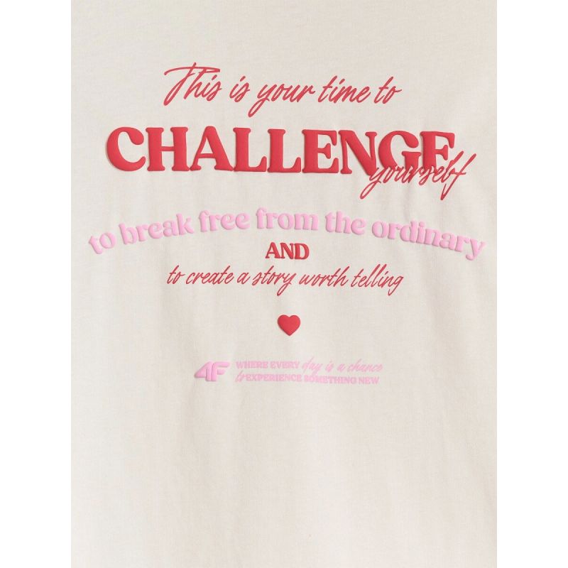 Oversized longsleeve with print for girls 4F 4FJRAW25TLONF589-11S hosszú ujjú póló