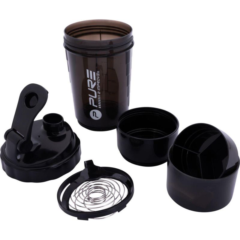 Pure 2 Improve Fitness Shaker Bottle 500ml Black fekete water bottles, nutrients and supplements, training equipment
