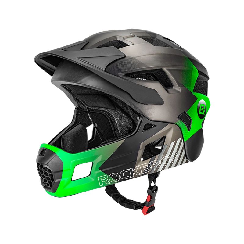 Rockbros TS-61 10110061004 Children's Bike Helmet with Detachable Chin Size M (54-57) - Green zielony \ m helmets, martial arts equipment