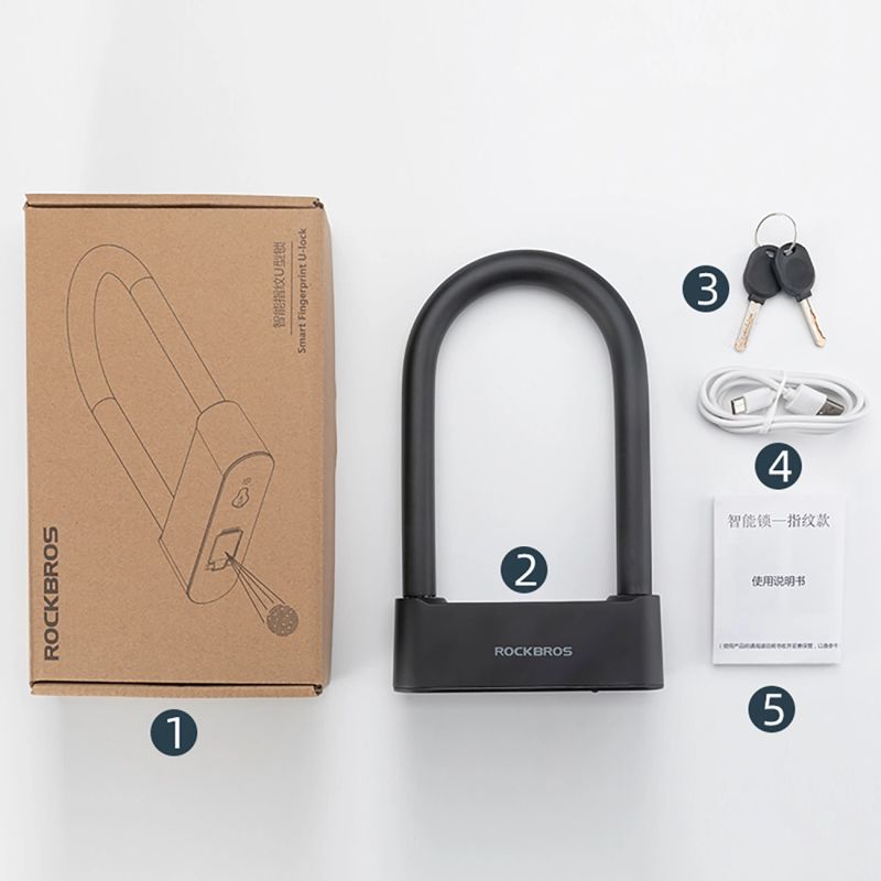 Rockbros 32210818001 SMART Bicycle Lock with Fingerprint Reader and Bluetooth Connectivity - Black