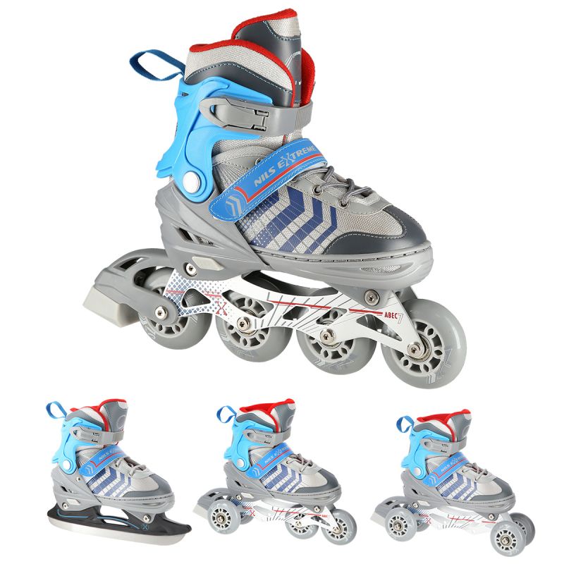 NH18192 4in1 GREY-BLUE SIZE M(34-38) ROLLER SKATES WITH HOCKEY SLEEVE NILS EXTREME kék póló