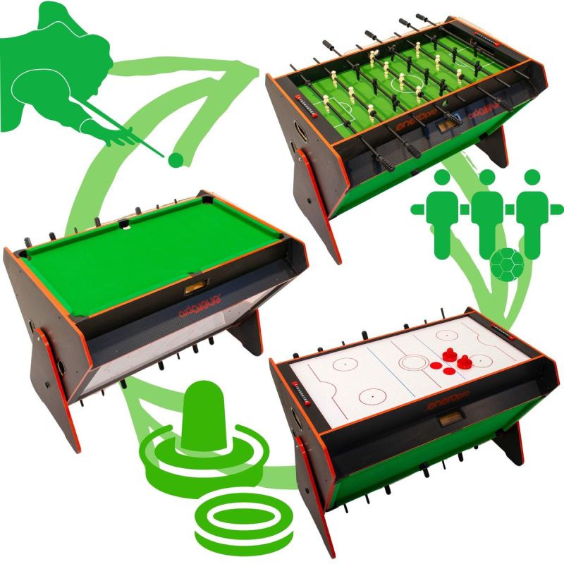 Enero Pro 3-in-1 ROTARY GAME TABLE BILLIARDS TABLE FOOTBALL AIR HOOK-UP .5x85.3CM BLACK fekete table games, tables