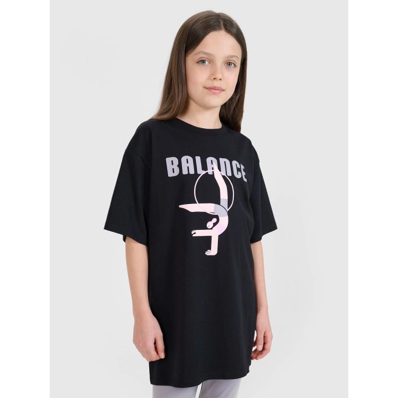 Oversized T-shirt with print for girls 4F FJRSS25TTSHF2646-20S póló