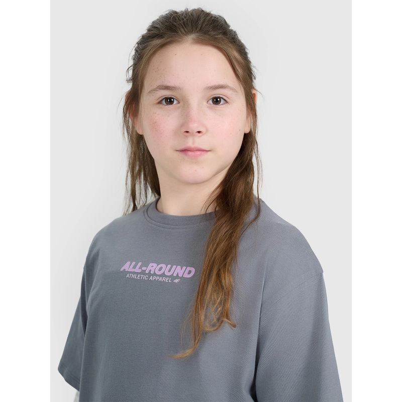 Oversized T-shirt with print for girls 4F 4FJWAW25TTSHF2387-23S póló