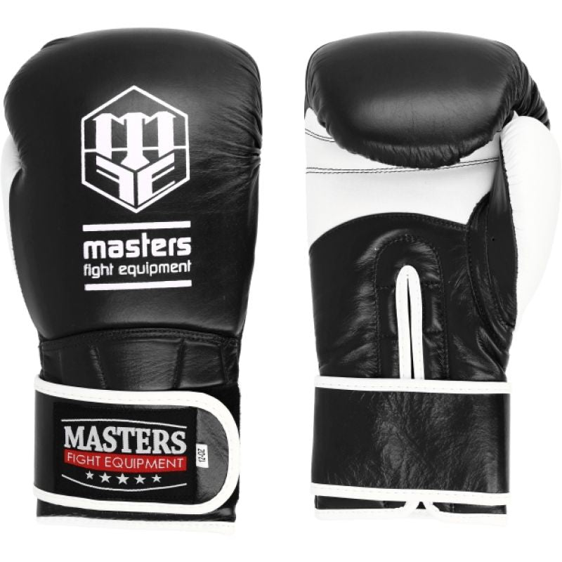MASTERS FIGHT EQUIPMENT MASTERS RBT-PERFECT-GRIP Leather Boxing Gloves 12 oz biało - czarne kesztyű 01587-12-0105