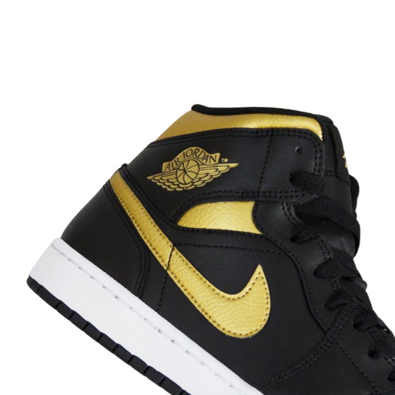AIR Jordan 1 Mid (GS) Basketball Black/Metallic Gold - arany cipő