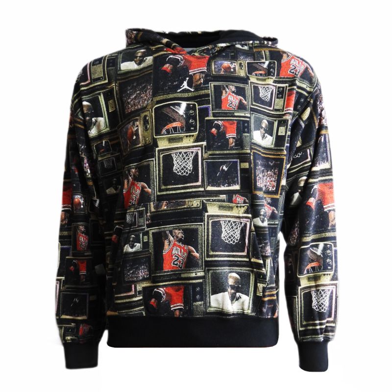 AIR Jordan Men's Brooklyn Fleece Printed Pullover Hoodie - fekete pulóver