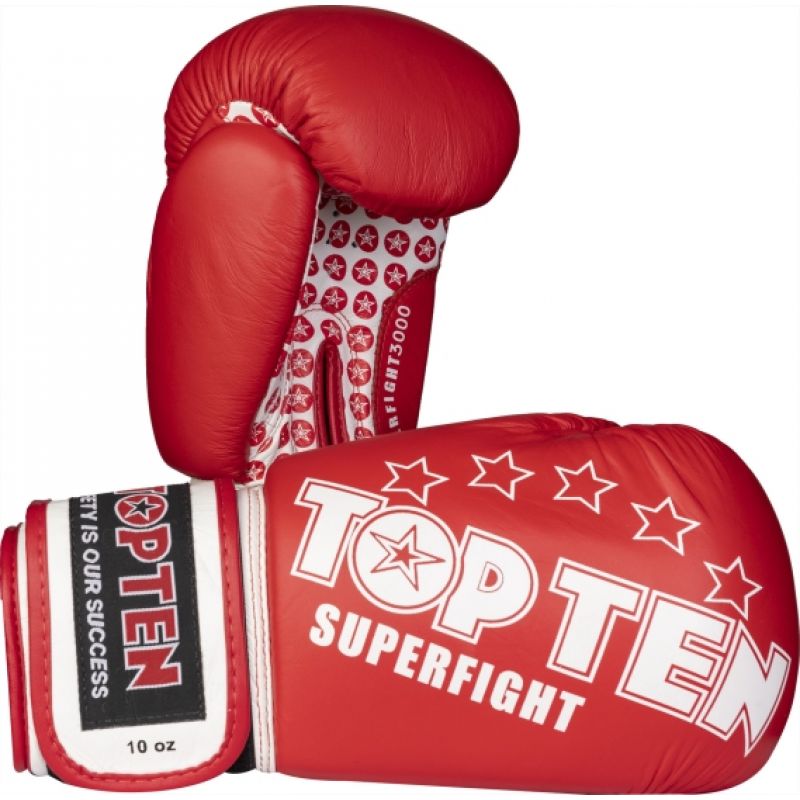 TOP TEN RTT-10 SUPERFIGHT 3000 STARS Boxing Gloves (WAKO APPROVED new) 10 oz+czerwony kesztyű