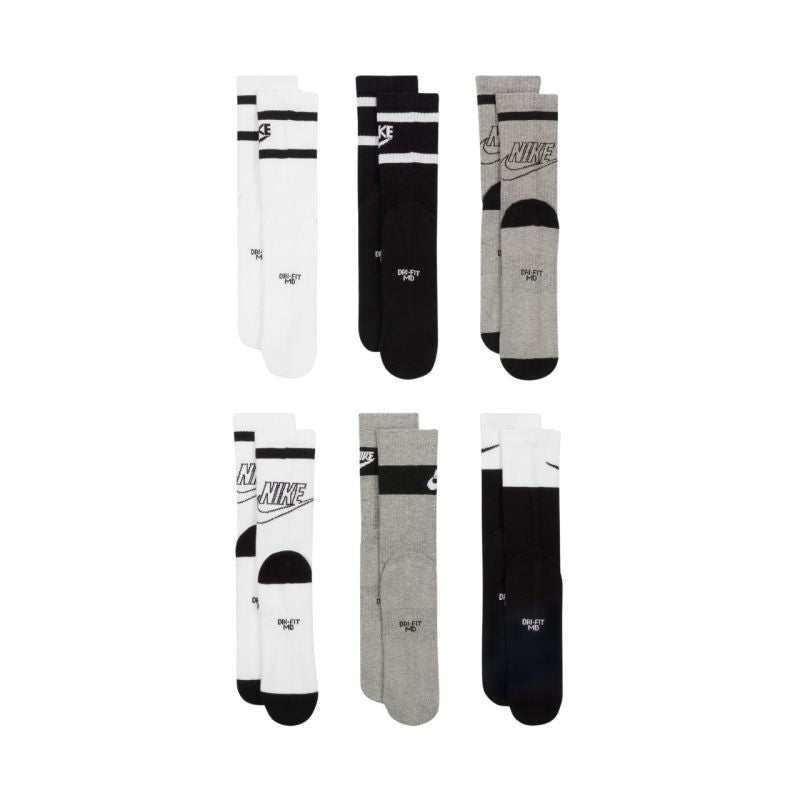 Nike Everyday Cush Crew Youth 6PR Socks, White, Grey, Black szürke zokni CK7302901