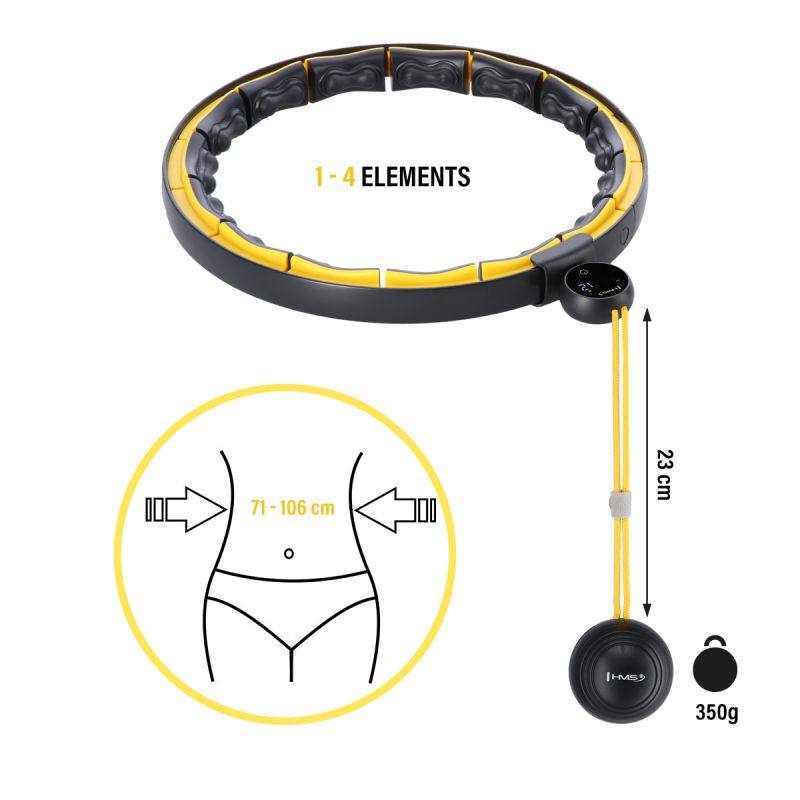 HMS Hhm21 Hula Hop Black/ With Magnets, Tpe Protection And Weight + Counter sárga edzéssegítő 17-44-598