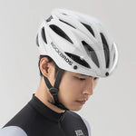 Rockbros Bike Helmet with Visor, Detachable UV Protective Goggles, Unisex, Matte - White biały helmets, glasses, training equipment