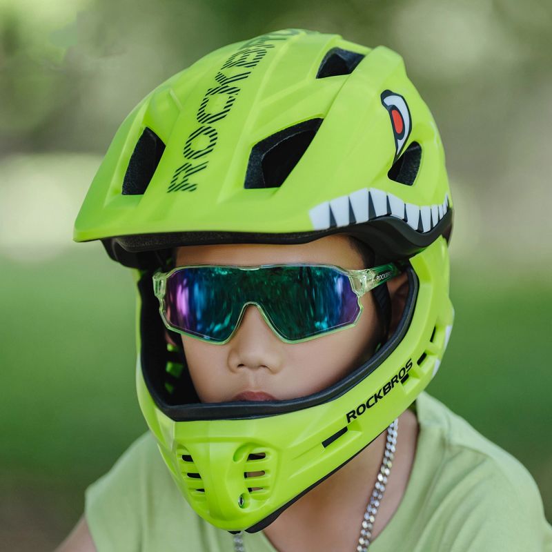 Rockbros TT-32004 Shark Children's Bike Helmet with Detachable Jaw Size M (54-58) - Green zielony \ m helmets, martial arts equipment