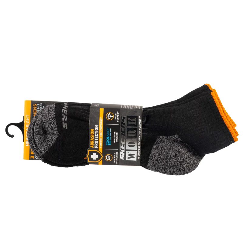 Skechers 3pk Mens Work Qtr Socks S115423-BLK Black 41-46 General