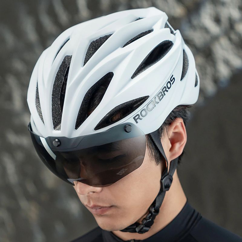 Rockbros Bike Helmet with Visor, Detachable UV Protective Goggles, Unisex - Black/Brown czarny || brązowy helmets, glasses, training equipment