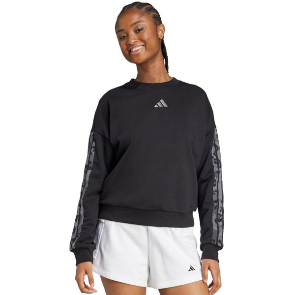 adidas Women's Animal Print 3-Stripes French Terry Sweatshirt Black JM1835 General