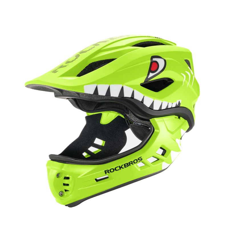 Rockbros TT-32004 Shark Children's Bike Helmet with Detachable Jaw Size M (54-58) - Green zielony \ m helmets, martial arts equipment