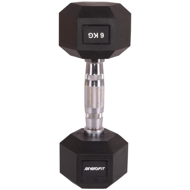 Enero HEX RUBBER Dumbbell 6 KG FIT fekete dumbbell, strength training equipment, training equipment
