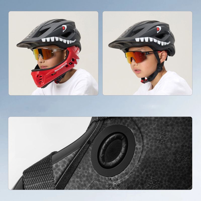Rockbros TT-32005 Shark Children's Bike Helmet with Detachable Jaw Size M (54-58) - Black czarny \ m helmets, martial arts equipment