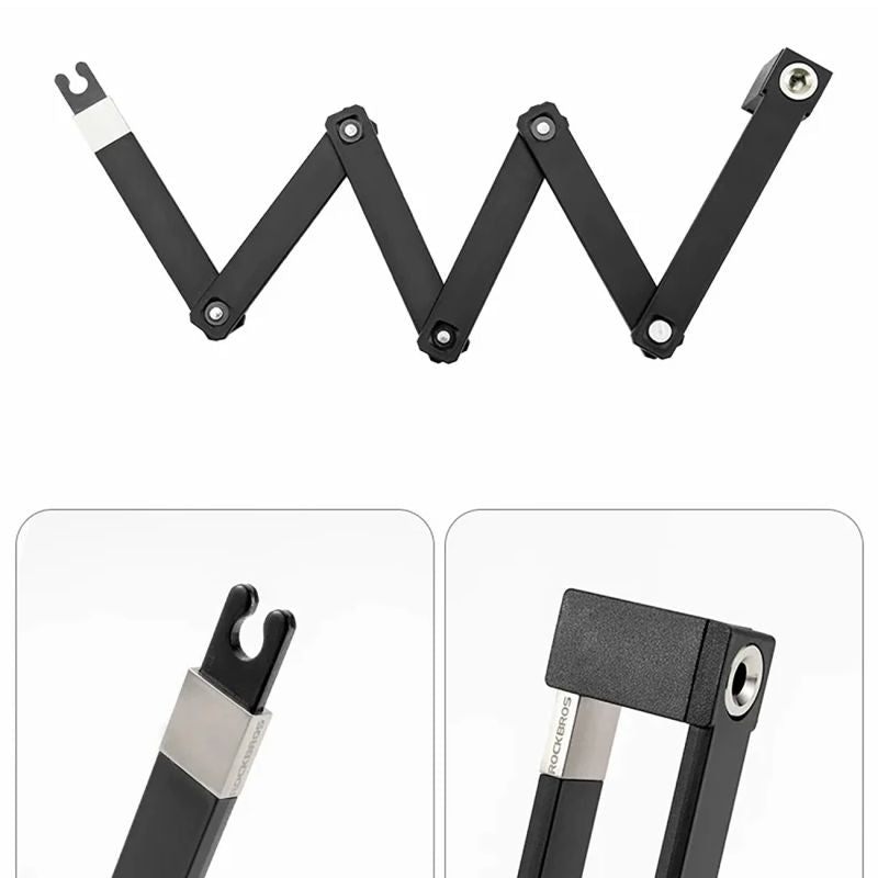 Rockbros 32140003001 foldable bicycle lock with key and handle, 88cm - black