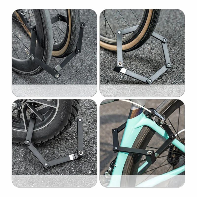 Rockbros 32140003001 foldable bicycle lock with key and handle, 88cm - black