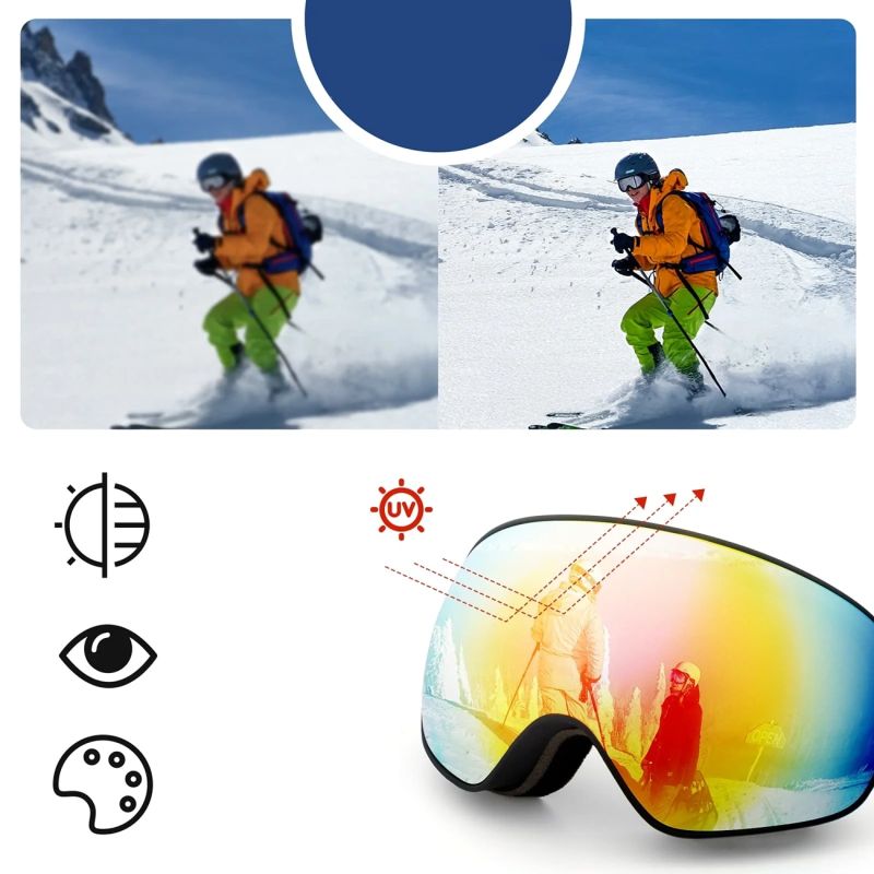 Rockbros SP284 Ski Goggles - Black Sandblasted Frame, Gray PC Lens with Red Mirror, Kids czarny úszás kiegészítő 5907769384219-211761