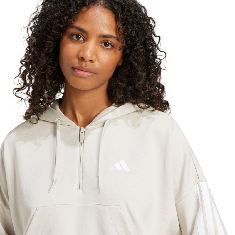 adidas Women's Essentials 3-Stripes French Terry Quarter-Zip Hoodie Beige JN1958 General